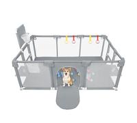 Parc Bébé,d'Activité pour Enfants avec Base,Modulable,Pliable,Grand parc pour enfant en bas âge Avec Porte Zippée,Basketball Rack,Avec 4 Ventouses avec Grille de Protection-180*120*66cm--Gris foncé