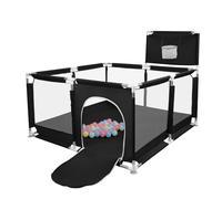 Parc Bébé,d'Activité pour Enfants avec Base,Modulable,Pliable,Grand parc pour enfant en bas âge Avec Porte Zippée,Basketball Rack,Avec 4 Ventouses avec Grille de Protection-126 * 126 * 66cm-Noir