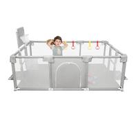 Parc Bébé,d'Activité pour Enfants avec Base,Modulable,Pliable,Grand parc pour enfant en bas âge Avec Porte Zippée,Basketball Rack,Avec 4 Ventouses avec Grille de Protection-180*120*66cm--Gris clair