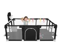 Parc Bébé,d'Activité pour Enfants avec Base,Modulable,Pliable,Grand parc pour enfant en bas âge Avec Porte Zippée,Basketball Rack,Avec 4 Ventouses avec Grille de Protection-180 * 120 * 66cm-Noir