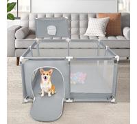 Parc Bébé,d'Activité pour Enfants avec Base,Modulable,Pliable,Grand parc pour enfant en bas âge Avec Porte Zippée,Basketball Rack,Avec 4 Ventouses avec Grille de Protection-126*126*66cm--Gris foncé