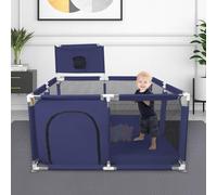 Parc Bébé,d'Activité pour Enfants avec Base,Modulable,Pliable,Grand parc pour enfant en bas âge Avec Porte Zippée,Basketball Rack,Avec 4 Ventouses avec Grille de Protection-126*126*66cm--Bleu marine