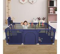 Parc Bébé,d'Activité pour Enfants avec Base,Modulable,Pliable,Grand parc pour enfant en bas âge Avec Porte Zippée,Basketball Rack,Avec 4 Ventouses avec Grille de Protection-180*120*66cm--Bleu marine