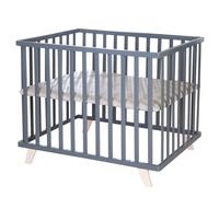 rba Parc 75 x 100 cm en bois anthracite - parc pour bébé avec coussinet de protection Greyish surpiqué - hauteur réglable - pieds en bois massif