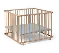 Parc bébé en bois hêtre à roulettes Belami fond bleu 97x97 cm - Geuther Vert G