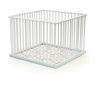 Parc bébé fixe laqué blanc - WEBABY - Cubo - Fond textile - Hêtre massif - Blanc