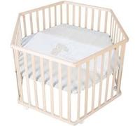 Parc bébé hegaxonal hauteur réglable, fond déhoussable, 6 Roues freinées, bois naturel - Ourson G