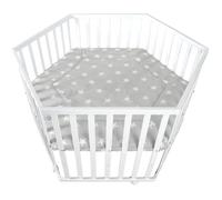 roba Parc, hexagonal, avec tapis de protection 'Little Stars' & roulettes, bois blanc