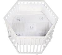 Parc Bébé Hexagonal ROBA FOX & BUNNY, Réglable 3 Niveaux, Roulettes avec Freins, Blanc Laqué, 0-15 kg