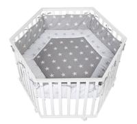 Parc Bébé Hexagonal Roba - Little Stars - Bois Laqué Blanc - Tour De Parc De Protection Et 6 Roues Blanc