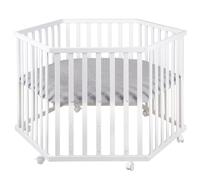 Roba Parc Bébé "Roba Style" 3 Positions + Tapis De Parc Gris Et 6 Roues - Bois Blanc Blanc
