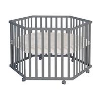 Parc Bébé Hexagonal + Tapis Déperlant En Cuir Végan Luxe Anthracite - Tapis Grège TU