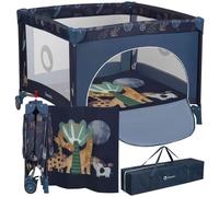 Lionelo Parc Bonnie jusqu'à 15 kg, Accès latéral zippé, Côtés avec mailles d'air, Pliage rapide, Roues avec frein Blue