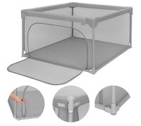 Parc Bébé LIONELO Willow - 126 x 126 cm - Côtés en maille - Grand terrain de jeu de sécurité - Grille de protection - Gris