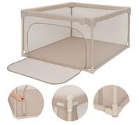 Parc Bébé LIONELO Willow - 126 x 126 cm - Côtés en maille - Grand terrain de jeu de sécurité - Grille de protection - Beige