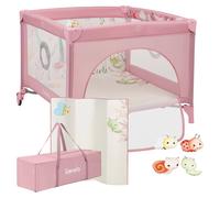 LIONELO Parc Mille Plus jusqu'à 15 kg, 6-36 mois, avec matelas mousse, set de jouets colorés et sac de transport pratique - Rose