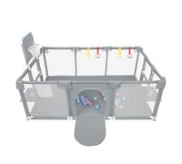 Parc Bébé,Parc de Jeu pour Bébé avec Panier à Balles,Un pour le football, le basketball et les cartouches de gaz + 2 anneaux à main + 8 ventouses,pour Bébé qui Rampe ou Marche (gris foncé)