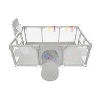 Parc Bébé,Parc de Jeu pour Bébé avec Panier à Balles,Un pour le football, le basketball et les cartouches de gaz + 2 anneaux à main + 8 ventouses,pour Bébé qui Rampe ou Marche (gris clair)