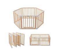 Parc bébé pliable en bois 152x76 cm avec porte, 6 panneaux et ventouses