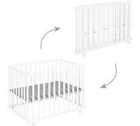 Parc bébé pliable - LITTLE STARS - 75 x 100 cm - Réglable en hauteur - 4 Roues freinées - Bois Laqué Blanc - Motif Étoile Blanc G