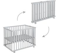 Parc Bébé Pliable ROBA Little Stars, 75 x 100 cm, Hauteur Réglable, 4 Roues Freinées, Bois Laqué Gris Taupe
