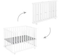 Parc bébé pliable - ROBA - LITTLE STARS - 75 x 100 cm - Réglable en hauteur - 4 Roues freinées - Bois Laqué Blanc - Motif Étoile