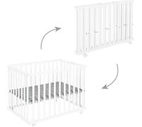 Parc Bébé Pliable ROBA Little Stars, 75 x 100 cm, Réglable en Hauteur, 4 Roues Freinées, Bois Laqué Blanc, Motif Étoile