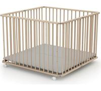 Parc Bébé Pliant Carré WEBABY CALI, 100 x 100 cm, 4 Roulettes, Hêtre Brut, Jusqu'à 24 Mois
