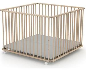 Parc Bébé Pliant Carré WEBABY CALI, 100 x 100 cm, 4 Roulettes, Hêtre Brut, Jusqu'à 24 Mois