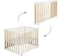 roba Parc pliable, bicolore, 75x100 cm, parc peu encombrant, roulettes incluses, en bois