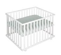 roba Parc Bébé en Bois 75 x 100 cm + Tapis de Parc roba Style Vert Givré - Base Ajustable en Hauteur sur 3 Niveaux - Roulettes avec Freins - Laqué Blanc