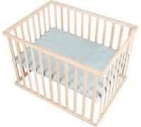 Parc Bébé Roba, 75 x 100 cm, Tapis Inclus Vert Givré, Roulettes, Bois Naturel