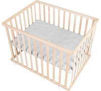 Parc Bébé Roba Style, 75 x 100 cm, Tapis Inclus, Roulettes, Bois Naturel, Réglable en Hauteur
