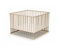 WEBABY – Parc bébé en bois CUBO 100 x 100 cm – Fond réglable sur 3 hauteurs – Hêtre brut