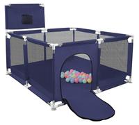 Parc de jeux pour bébé - Structure de jeu et piscine à balles - 126x126x66 cm - Avec panier de basket - Aide à la marche pour les enfants de 1 à 2 ans - Bleu