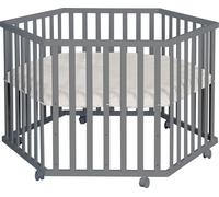 Parc Bébé Hexagonal + Tapis Déperlant En Cuir Végan Luxe Anthracite - Tapis Grège TU