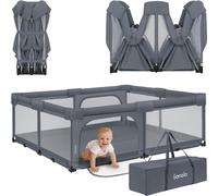 Parc Lionelo Florence XL Easy Fold, pliable sans montage, aire de jeu XXL, 2 entrées à fermeture éclair, côtés en filet, sac de transport inclus, gris