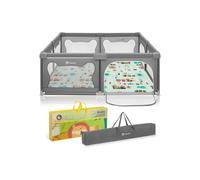 Parc Lionelo WILLOW XL + tapis de jeu ROBBY SET : très grande surface de jeu, 2 entrées latérales verrouillables, gris