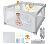 Parc pliable pour bébé 127×127 cm : Grille de marche intérieure et extérieure - Inclut un sac de transport, 20 balles, 4 anneaux et un panier de basket + Tapis en mousse assorti