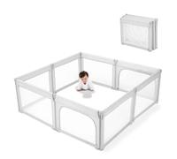 Parc pliable pour bébés et tout-petits, forme et taille réglables, parc avec cadre rembourré et parois en maille, parc de jeu pour intérieur et extérieur, 150 x 180 cm, gris clair Oxford