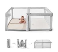 Parc pliable pour bébés et tout-petits, parc avec cadre rembourré et parois en maille avec porte adulte, parc de jeu pour intérieur et extérieur, 150 x 150 cm, gris clair Oxford