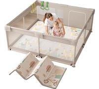 Parc pour bébé, 150 x 150 x 68 cm, avec tapis en tissu OxfordXXL barrières et filet respirant sur les quatre côtés avec ventouses, gris