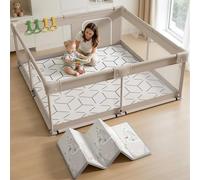 Parc pour bébé avec matelas 150x150cm - Clôture de sécurité pour bébé pliable avec tapis de jeu et 4 poignées, parc de jeu avec tapis de jeu