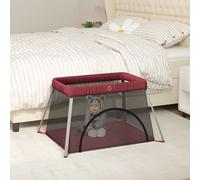 vidaXL Parc pour bébé avec matelas Rouge Tissu en lin