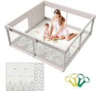 Parc pour bébé avec tapis 150x150 cm, Parc pour bébé avec matelas, Sûr et spacieux pour la maison, Base antidérapante, Design filet respirant, Oxford, 150 cm, 150 cm
