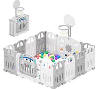 Parc pour bébé - Barrière de sécurité pliable en plastique - Stable - Grande surface de jeu - Centre d'activités - Motifs de dessins animés - Gris