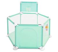 Parc pour bébé - Clôture de jeu pour enfants - Hexagonal - Avec activités de basketball - En tissu - 126 x 109 x 65 cm - Vert