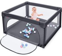 Parc pour bébé COSTWAY 120 x 120cm avec 50 balles de jeu, parc avec filet respirant et fermeture éclair, parc d'éveil avec porte, tente de parc pour nourrissons et jeunes enfants (Gris foncé)