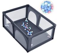 Parc pour bébé COSTWAY 120 x 190cm avec 50 balles de jeu, parc avec filet respirant et fermeture éclair, parc d'éveil 2 portes, tente de parc pour nourrissons et jeunes enfants (Gris foncé)