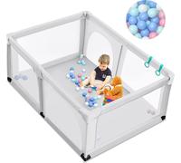 Parc pour bébé COSTWAY 120 x 190cm avec 50 balles de jeu, parc avec filet respirant et fermeture éclair, parc d'éveil 2 portes, tente de parc pour nourrissons et jeunes enfants (Gris)